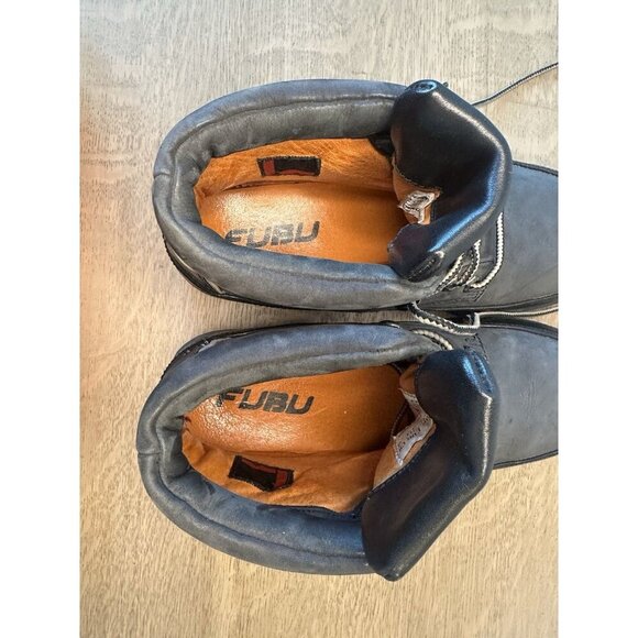 FUBO Vintage Men's 6.5 Women 8.5 Black Leather Ankle Boots Chunky Sole Steel Toe - Picture 9 of 10